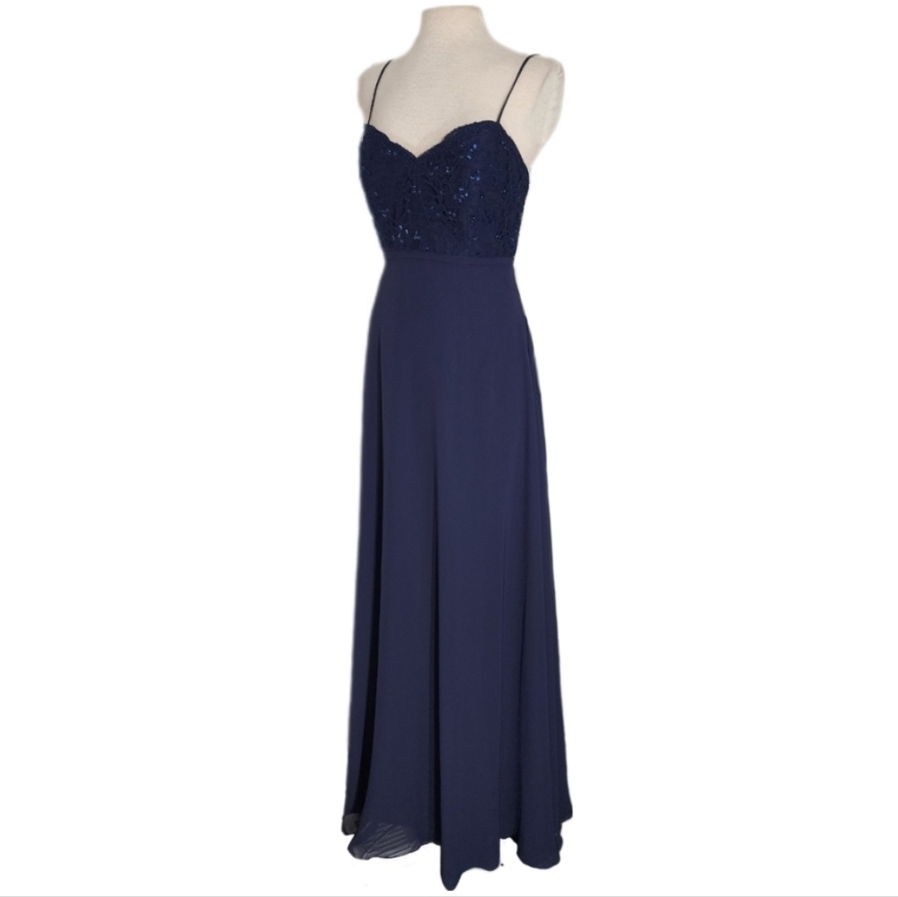 Morilee Madeline Gardner Navy Blue Evening Gown Size 12 - Picture 6 of 16